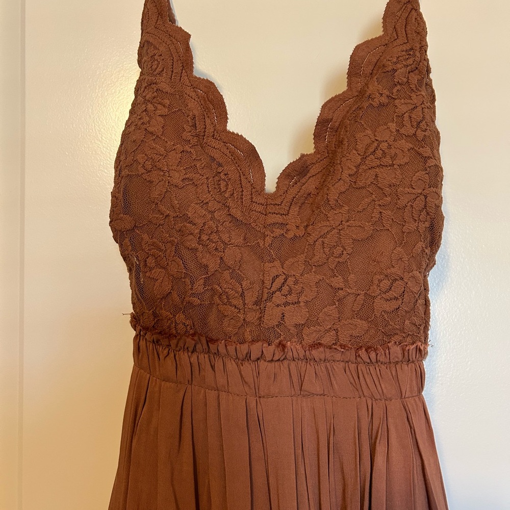 Brown Lace Sleeveless Dress
